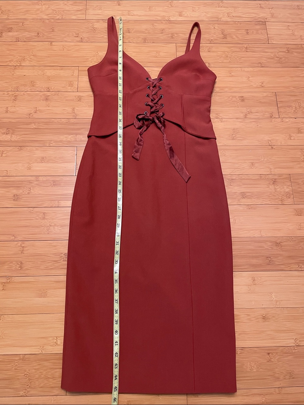 CINQ A SEPT Demia Bustier Corset Lace Up Midi Dress Sz 8 Sleeveless Burnt Orange - Picture 14 of 14